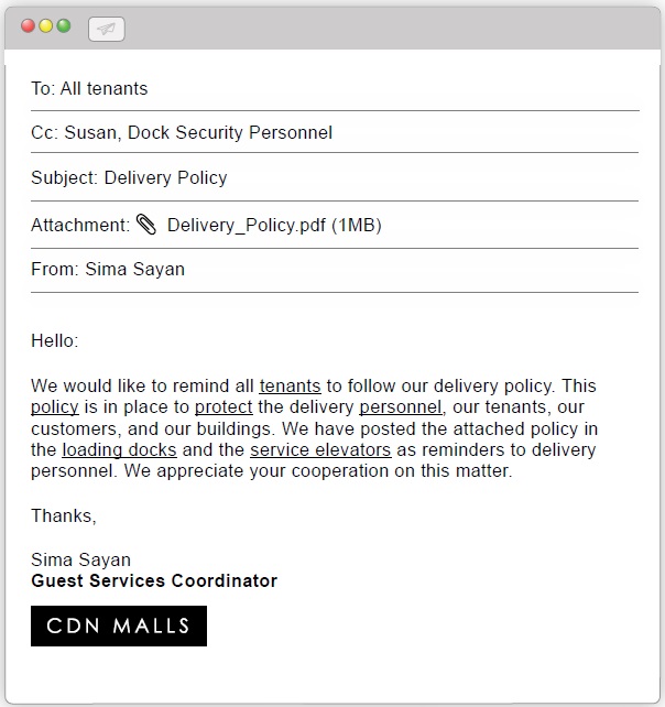Delivery dock email 1